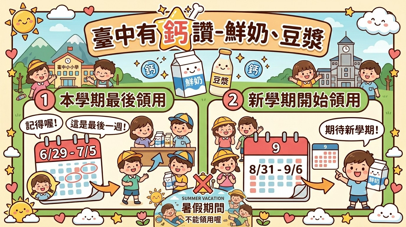114學年度第2學期「台中市有鈣讚計畫」乳品兌換期限及提醒事項